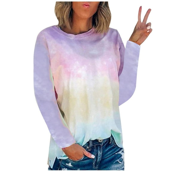 Summer Tops for Women 2023 Fashion Summer Round-Neck Long Sleeve Print Casual Outing Blouses Tunic Tshirt Party Beach Up to 65% off