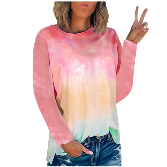 Summer Tops for Women 2023 Fashion Summer Round-Neck Long Sleeve Print Casual Outing Blouses Tunic Tshirt Party Beach on Clearance