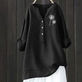 thumbnail image 1 of Summer Tops for Women 2023 Solid Color /Floral Print Cotton Linen Blouses Casual Button Up Shirts Plus Size 3/4 Roll Sleeve Tunic Shirts Tops, 1 of 3