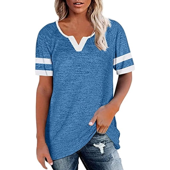Summer Tops for Women 2024 Casual Short Sleeve T Shirts Notch Collared Loose Blouse Tees Comfy Lightweight Basic Shirt