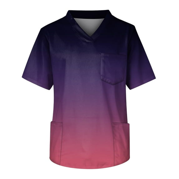Summer Tops for Women Mgmyaa Women Scrubs Top Plus Size Collared Short Sleeve Tops Fashion Solid Color Fit Casual Tees, Shirts