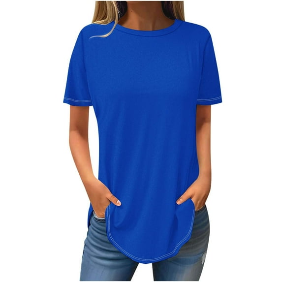 Summer Tops for Women Mgmyaa Women T-Shirts Plus Size Crew Neck Short Sleeve Tops Fashion Solid Color Fit Casual Tees