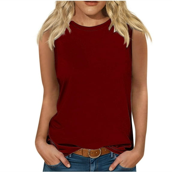 Summer Tops for Women Mgmyaa Women Tank Tops Plus Size Crew Neck Sleeveless Tops Fashion Solid Color Fit Casual Tees, Shirts