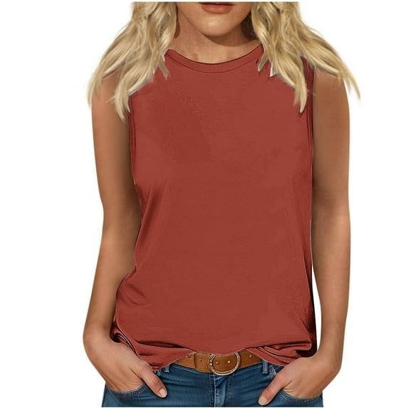 Summer Tops for Women Mgmyaa Women Tank Tops Plus Size Crew Neck Sleeveless Tops Fashion Solid Color Fit Casual Tees, Shirts
