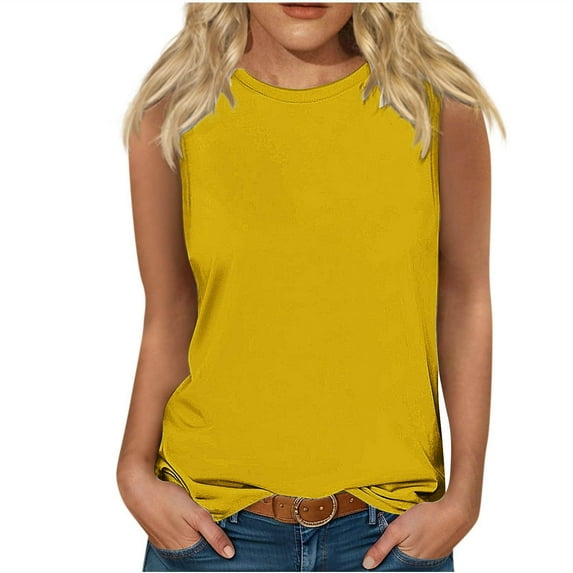 Summer Tops for Women Mgmyaa Women Tank Tops Plus Size Crew Neck Sleeveless Tops Fashion Solid Color Fit Casual Tees, Shirts