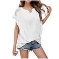 thumbnail image 1 of Summer Tops for Women Short Sleeve Mesh Shoulder Blouses T Shirts V-Neck Twist Front Casual Basic Tunic Shirts, 1 of 7