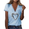 thumbnail image 1 of Summer Tops for Women 2024 Solid Basic Short Sleeve Blouses Tops Lace Trim Henley V Neck Print T Shirts Tunic Tees, 1 of 6