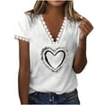 thumbnail image 1 of Summer Tops for Women 2024 Solid Basic Short Sleeve Blouses Tops Lace Trim Henley V Neck Print T Shirts Tunic Tees, 1 of 6
