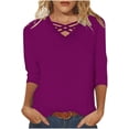 thumbnail image 1 of Summer Tops for Women 2024 Trendy Plus Size Casual 3/4 Length Sleeve V Neck Tee Shirts Fashion Henley Dressy Blouses, 1 of 5