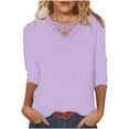thumbnail image 1 of Summer Tops for Women 2024 Trendy Plus Size Casual 3/4 Length Sleeve V Neck Tee Shirts Fashion Henley Dressy Blouses, 1 of 5