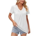 thumbnail image 1 of Summer Tops for Women 2024 V Neck Solid Color Casual Loose Tshirts Short Sleeve Soft Comfy Tunic Tops Work Blouses, 1 of 4