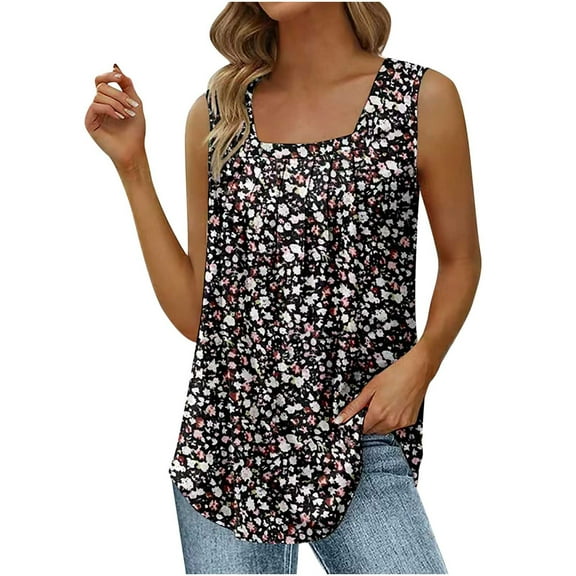 Summer Tops for Women 2024 Women's Fashion Printed V-neck Comfortable Loose T-shirt Sleeveless Blouse Casual Tops Gift for Women