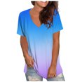 thumbnail image 1 of Summer Tops for Women Gradient Casual V Neck Short Sleeve T-Shirts Loose Fit Basic Work Office Blouses Tunic Tops, 1 of 5