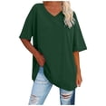 thumbnail image 1 of Summer Tops for Women 2025 O Neck Half Sleeve Solid Color Workout Crop Tops Leisure Casual Spring Shirts Tops,Green,XL, 1 of 5