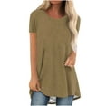 thumbnail image 1 of Summer Tops for Women 2025 Oversized Tshirts Tee Shirts Casual Round Neck Short Sleeve Solid Blouse Tops Brown S, 1 of 5