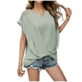 thumbnail image 1 of Summer Tops for Women Short Sleeve Mesh Shoulder Blouses T Shirts V-Neck Twist Front Casual Basic Tunic Shirts, 1 of 6