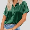 thumbnail image 1 of Summer Tops for Women 2025 Silk Button Down Satin Short Sleeve V Neck Casual Work Blouse Summer Shirts for Women GN1 XL, 1 of 5