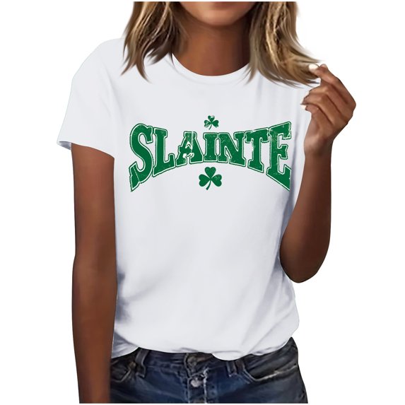 Summer Tops for Women 2025 St Patrick's Day Round Neck Graphic Tee Shirts Funny Printed Short Sleeve Tshirts