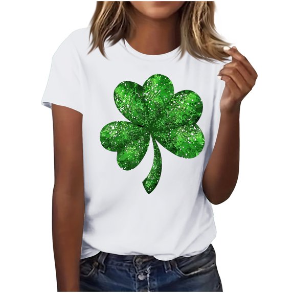 Summer Tops for Women 2025 St Patrick's Day Round Neck Graphic Tee Shirts Funny Printed Short Sleeve Tshirts