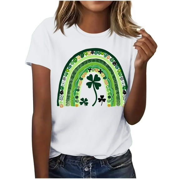 Summer Tops for Women 2025 St Patrick's Day Round Neck Graphic Tee Shirts Funny Printed Short Sleeve Tshirts