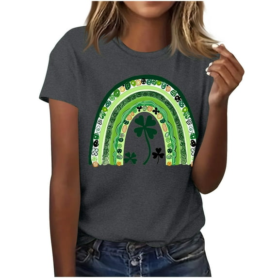 Summer Tops for Women 2025 St Patrick's Day Round Neck Graphic Tee Shirts Funny Printed Short Sleeve Tshirts