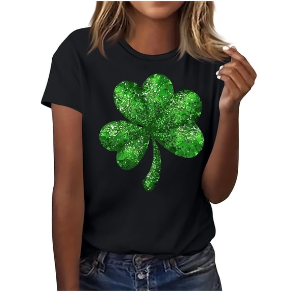 Summer Tops for Women 2025 St Patrick's Day Round Neck Graphic Tee Shirts Funny Printed Short Sleeve Tshirts
