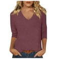 thumbnail image 1 of Summer Tops for Women 2025 Trendy 3/4 Sleeve Solid Color V-Neck Tee Tops Casual Comfort Workout Shirts Women,,3XL, 1 of 3