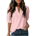 thumbnail image 1 of Summer Tops for Women 2025 Trendy Casual Puff Short Sleeve Shirts Summer Henley V Neck T Shirt Tunic Tops (Pink XL), 1 of 6