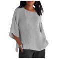 thumbnail image 1 of Summer Tops for Women 2025 Vacation Cotton Lien Tunic 3/4 Length Sleeve  Neck Shirts Casual Loose Blouse Beach Vacation Tees (Gray), 1 of 5
