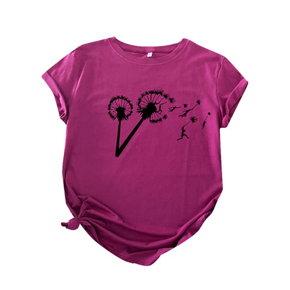 Summer Tops for Women 2025 Women's Summer Flowers funny Printed T-Shirt Fruit Casual Short Sleeve Tops