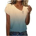 thumbnail image 1 of Summer Tops for Women 2026 Gradual Casual Short Sleeve T-Shirt Fashion Slanted Neck Button Shirts, 1 of 7