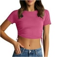 thumbnail image 1 of Summer Tops for Women 2026 Hard Short Sleeve Round Neck Draw Rope Solid Color Casual T-shirt T Shirts Tops, 1 of 7