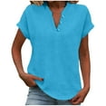 thumbnail image 1 of Summer Tops for Women 2026 Trendy Short Sleeve Cotton Linen Shirt Casual Button v Neck Tunic Blouses Outfits, 1 of 6
