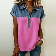 Summer Tops for Women 2026 Trendy Short Sleeve Shirts Crew Neck Tops Curved Hem Fashion Clothing Summer Fall Casual Top Blouse