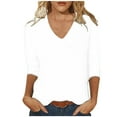 thumbnail image 1 of Summer Blouses for Women Basic V Neck Tops Dressy Casual 3/4 Length Sleeve T-shirts Women Loose Fit Pull On Tops Plus Size Fall Outfits, 1 of 5