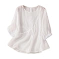 thumbnail image 1 of Summer Tops for Women 3/4 Sleeve Cotton Linen Shirts For 2025 Summer Retro Embroidered Tops Casual Trendy Vacation Blouse Cute Summer Tops1 PC, 1 of 4