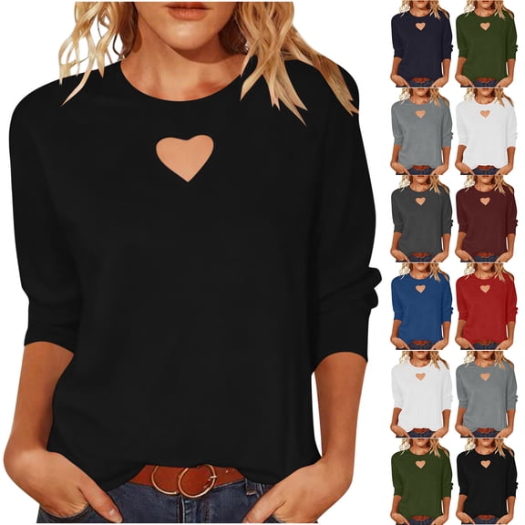 Summer Tops for Women 3/4Sleeve T Shirts Basic Crewneck Tee Fall Casual Workout Casual Clothes Blue S