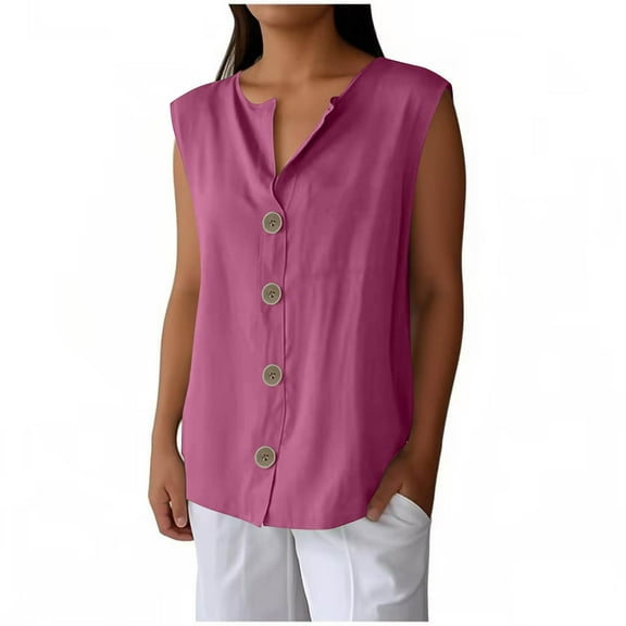 Summer Tops for Women Button up Plus Size Sleeveless V-Neck Summer Casual Loose Fitness Shirts for Women Beach Vacation Fashion Purple XL