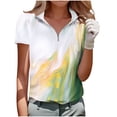 thumbnail image 1 of Summer Tops for Women Casual Dressy Short Sleeve Golf Shirt Plus Size Floral Printed Collared Quarter Zipper Blouses, 1 of 5