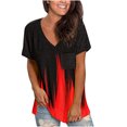 thumbnail image 1 of Summer Tops for Women Casual Flame Printed Tunic Short Sleeve V Neck Loose Fit T-Shirts Color Block Blouses, 1 of 6