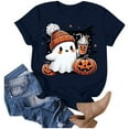 thumbnail image 1 of Summer Tops for Women Casual Print Short Sleeve Tee Comfortable Stylish T Shirts for Women Navy M, 1 of 4