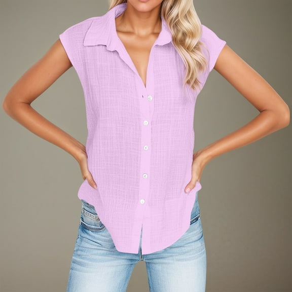 Summer Tops for Women Casual Sleeveless Cardigan for Everyday Wear Outfits Versatile Shirts for Women Light Purple XL