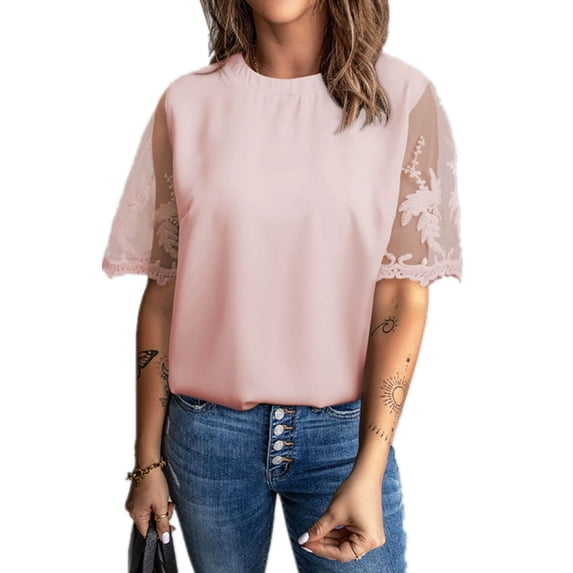 Summer Tops for Women Chiffon Womens Tops Lace Stitching Plus Size Tops Alsol Lamesa