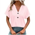 thumbnail image 1 of Summer Tops for Women Trendy 2025 Short Sleeve Button V Neck Shirts Dressy Casual Loose Ladies Blouses, 1 of 6