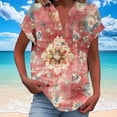 thumbnail image 1 of Summer Tops for Women Under $10 Plus Size 4XL Casual Printed Short Sleeve Button Home V-Neck T-shirt Blouses, 1 of 5