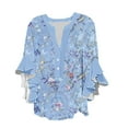 thumbnail image 1 of Summer Tops for Women Cute V Neck 3/4 Sleeve Dressy Blouses Floral Print Top Dressy Casual Pleated Sleeves Shirts, 1 of 4