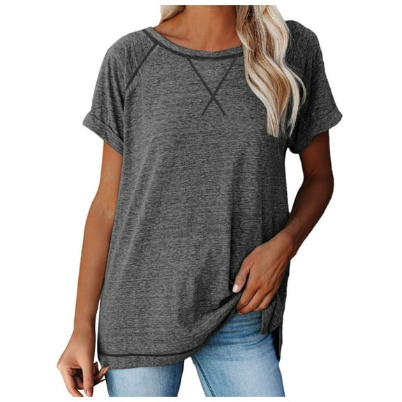 Summer Tops for Women Dressy Casual Comfy Basic Tee Shirts Short Sleeve Crewneck Office Blouses Loose fitted Tunics Shirts Womens Clothes