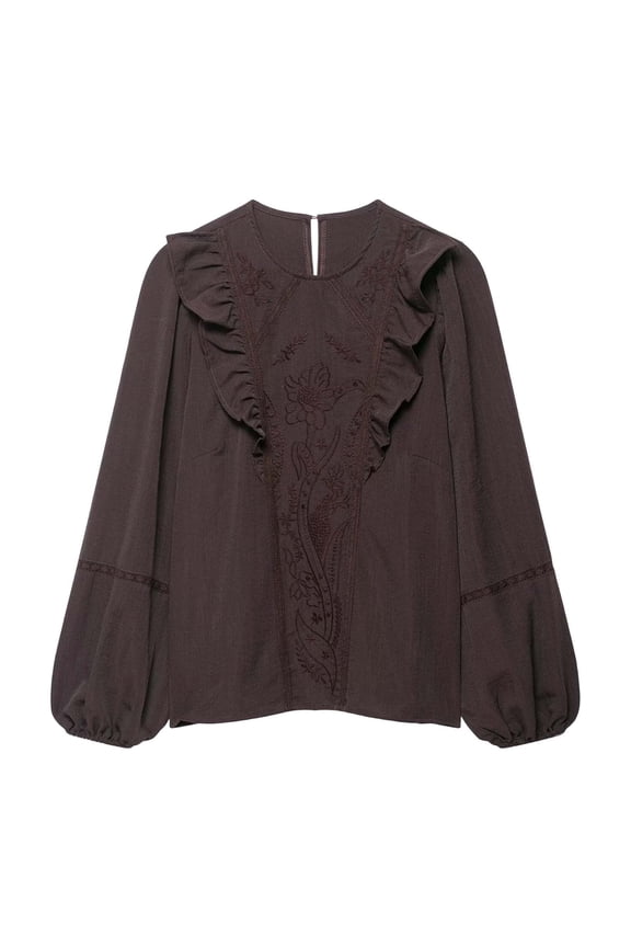 Summer Tops for Women Elegant Floral Embroidered Fashion Contemporary Petite Clothing for Women,Brown,XS