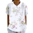 thumbnail image 1 of Summer Tops for Women Elegant Lapel Crewneck Linen Printed Loose Pullover Casual Lightweight Outfits Clothes 2026 White 5XL, 1 of 5