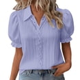 thumbnail image 1 of Summer Tops for Women Evening Blouses for Women Elegant Short Sleeves Plus Size Puff Sleeve Shirt Hollow V Neck Blouses, 1 of 6
